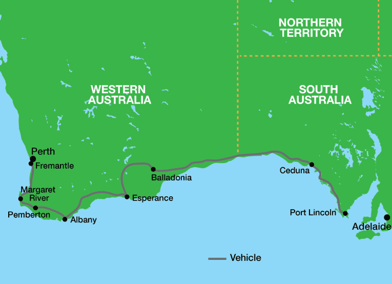 Western Australia to South Australia Tour Map