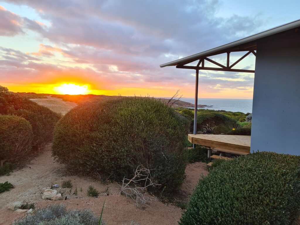 Sunset beside secluded coastal accommodation on the Yorke Peninsula