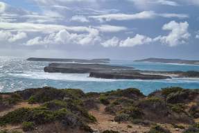 Rugged coastline and blue water near Streaky Bay